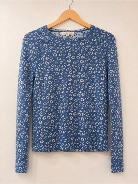LOFT Blue Leopard Print Pullover Sweater XS Soft Lightweight Animal Print